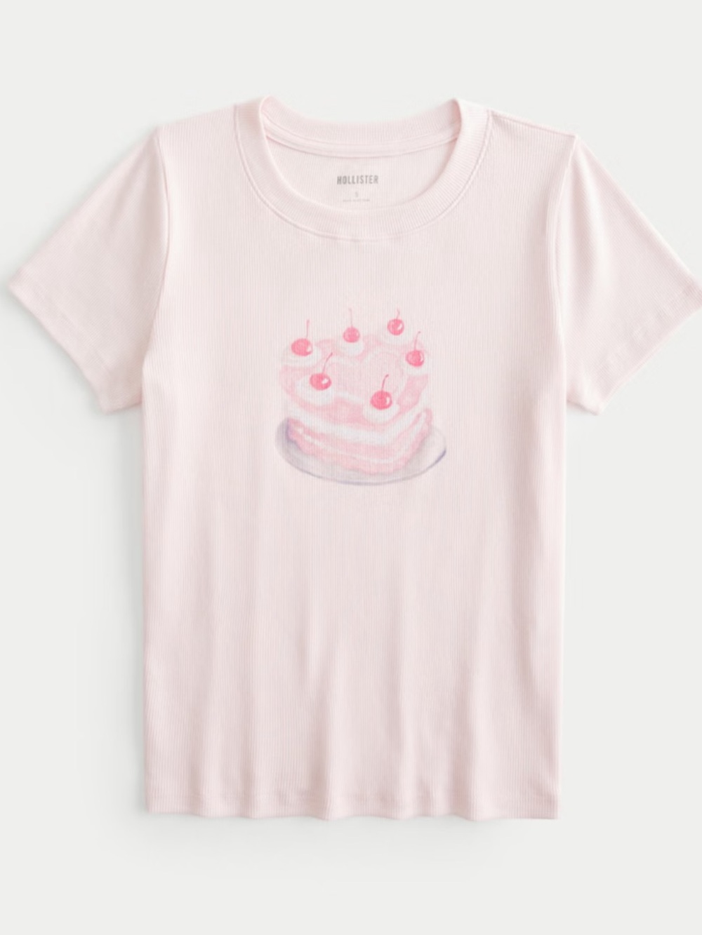 Hollister Light Pink Cake Graphic Ribbed Short Sleeve Tee
